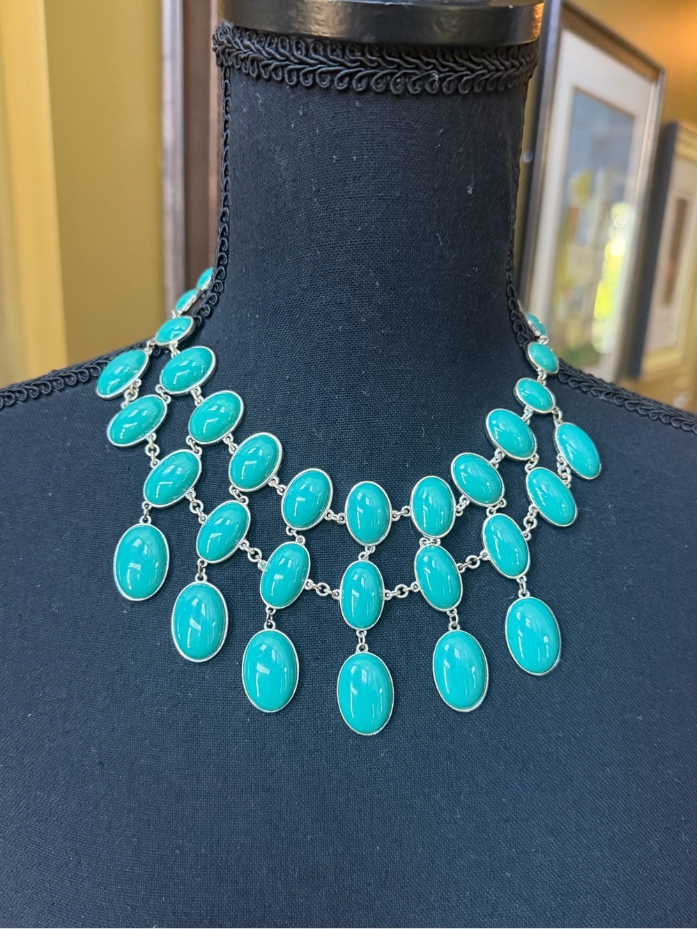 Banana Republic Aqua & Silver Bib Necklace